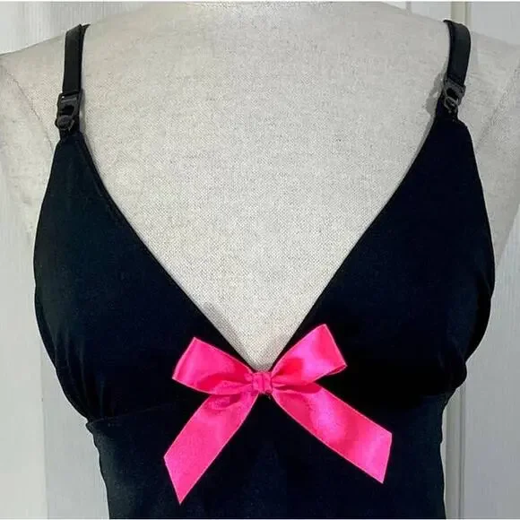 Leg Avenue teddy nightie, black pink nightgown sleep wear lingerie - Picture 7 of 8